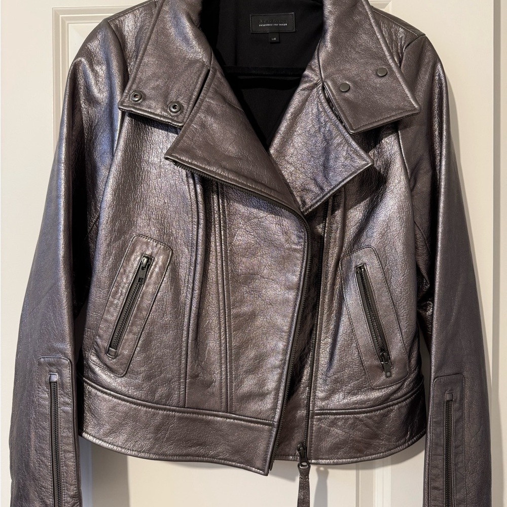Mackage Shimmering Silver/Charcoal Leather Jacket